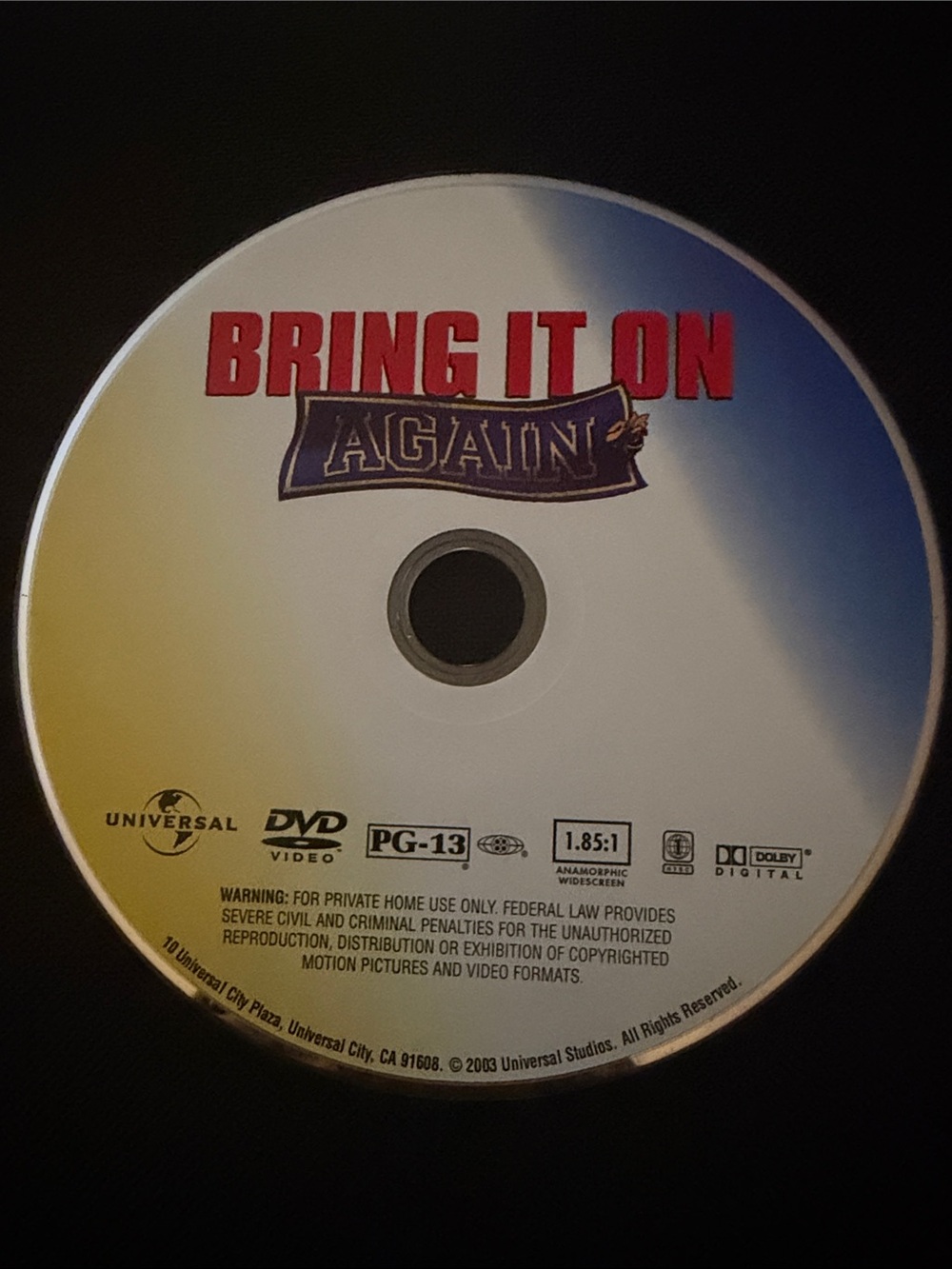 Universal Bring It On Again DVD Disc - White/Blue/Yellow